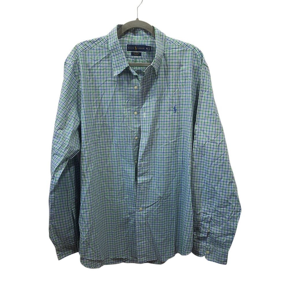 Ralph Lauren Mens XL Plaid Button Down Shirt Blue Green Pony Logo